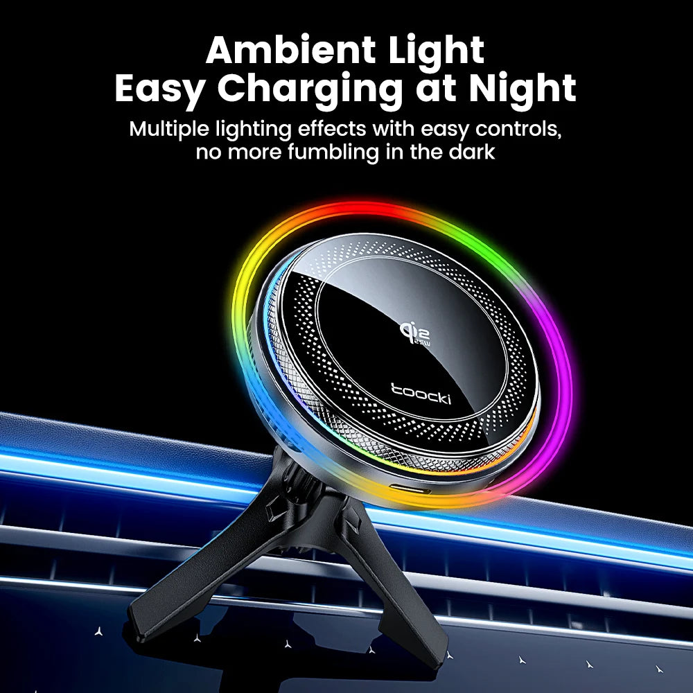 Toocki Qi2.2 25W Wireless Charger Magnetic Car Phone Holder TEC Cooling for iPhone 17 16 15 Samsung S26 S25 for Magsafe Charger