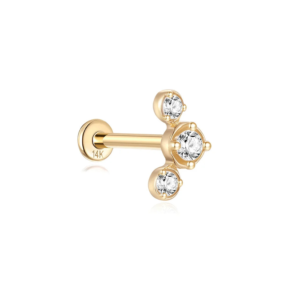 AIDE Real 14K Solid Gold Multiple Sizes Zircon Pendant Stud Earring Simple IND Piercing Ear Bone Ear Studs DIY Vintage Jewelry