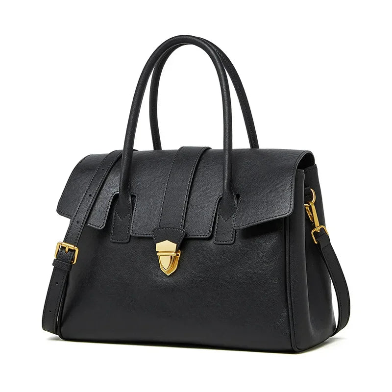Women's Cow Real Leather Retro Shoulder Bags Ladies Natural Cowhide Bag Female Casual Design Luxury Commuting Handbag for Lady