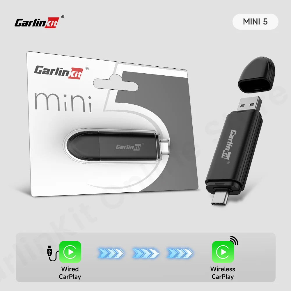 Adaptateur Carplay filaire vers sans fil Carlinkit Mini SE Connexion transparente pour CarPlay filaire Bluetooth Wi-Fi Mise à niveau du système d'infodivertissement pour voiture