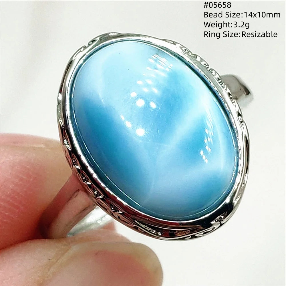 Natural Blue Larimar Ring Jewelry Dominia Larimar Bead Adjustable Rare Larimar Oval Water Pattern Fashion AAAAAA