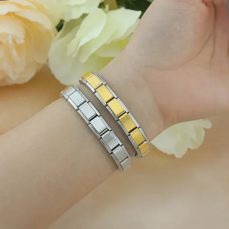 Hapiship 2024 New Men/Women's Jewelry 7/9/13mm Width Itanlian Elastic Charm Bracelet Fashion Stainless Steel Bangle ST-Top