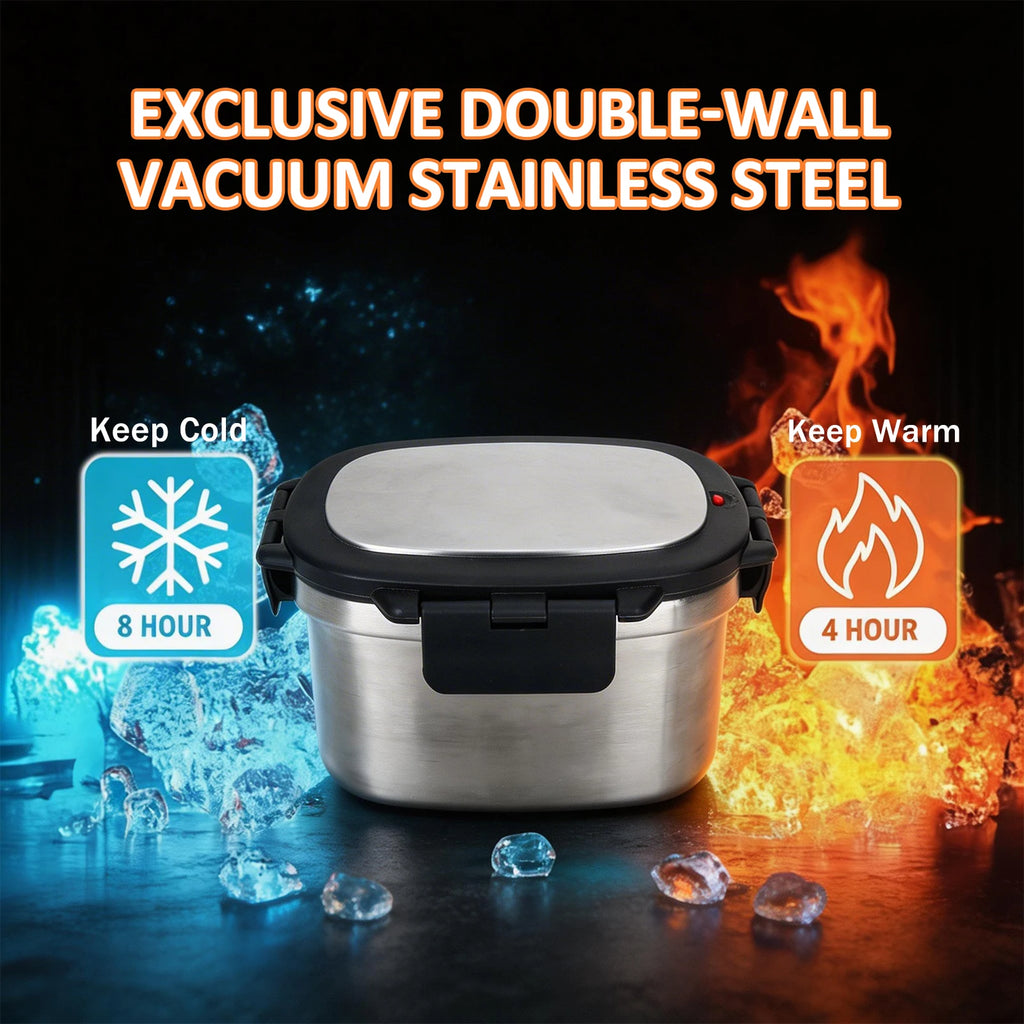 Fiambrera térmica aislada al vacío KOOMADE con bolsa térmica, acero inoxidable 304, caja bento dividida a prueba de fugas, mantiene el calor 4h y el frío 8h, recipiente de comida portátil para oficina y pícnic