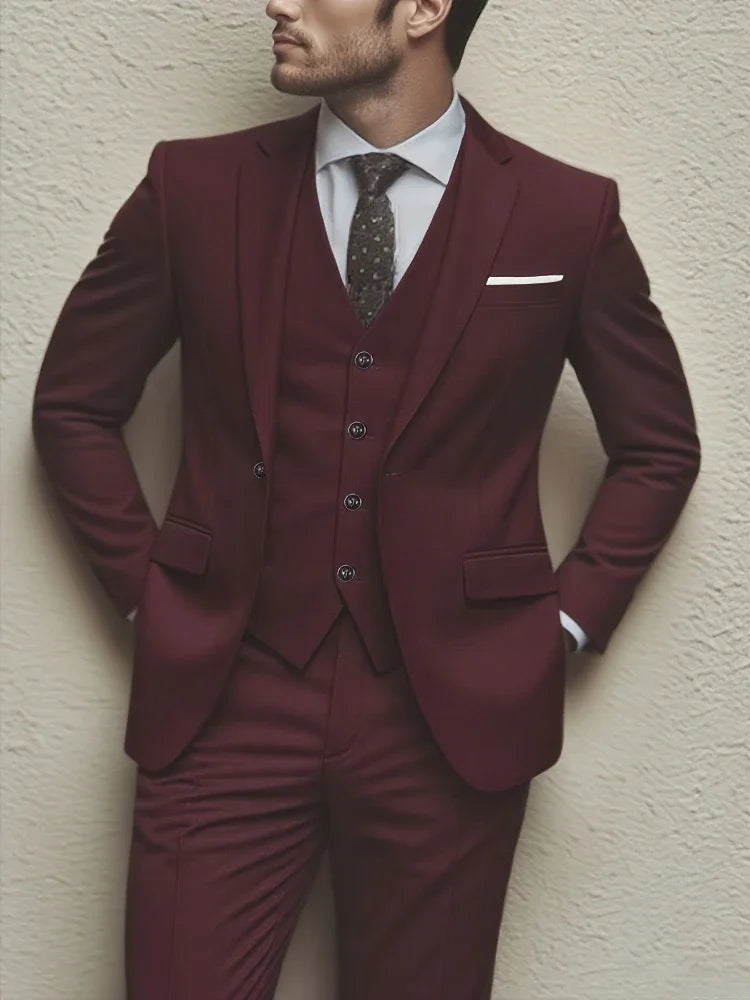 Elegant Men's 3pcs Suit- Slim Fit Tuxedo Set for Weddings& Formal Occasions Perfect for Office Meetings and Elegant Events