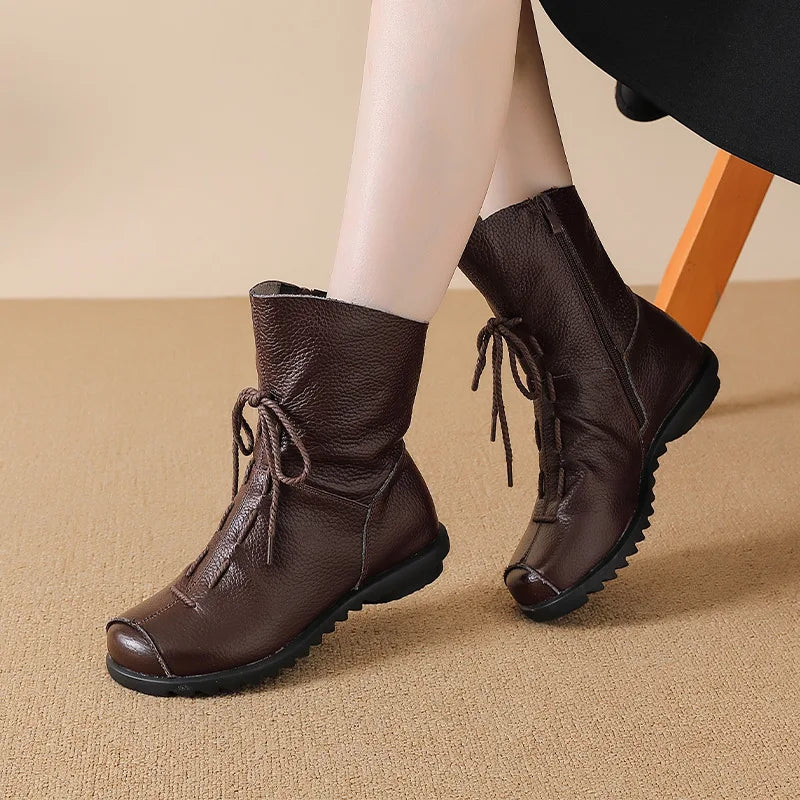 Damen-Kurzstiefel aus PU-Leder für Herbst und Winter, mit Plüschfutter, weicher rutschfester Sohle, bequemen niedrigen Absätzen und lässigem Stil, knöchelhoch