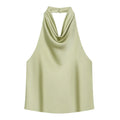 Top satinato da donna con scollo all'americana