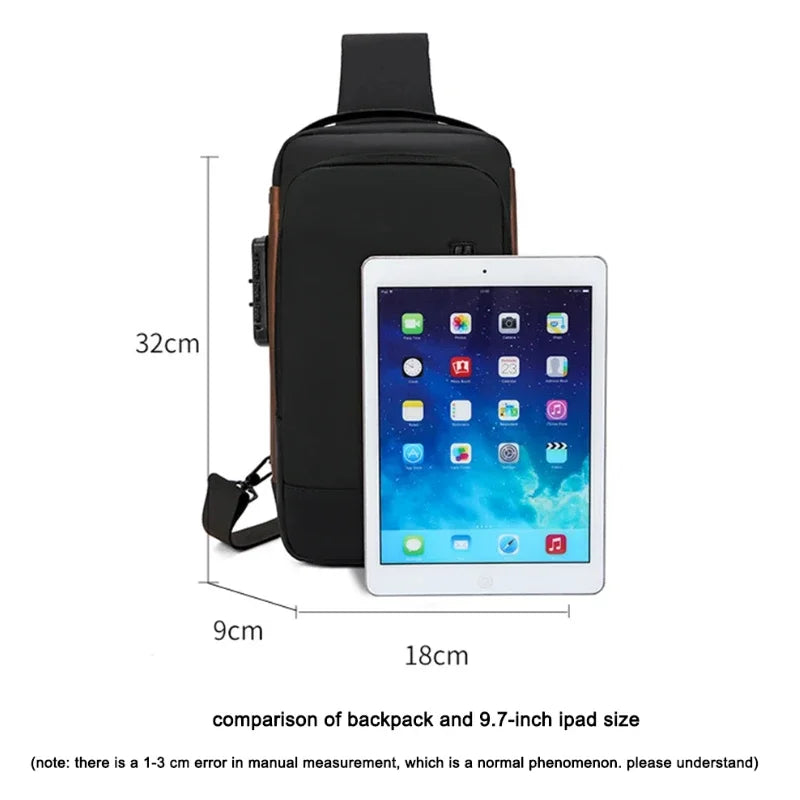 Men’s Nylon Crossbody Chest Bag with Lock Detail