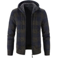 Men's Autumn Winter New Hooded Plaid Printed Long Sleeve Sweater Casual Zipper Cardigan Coat Plush Large FleeceThick Coat
