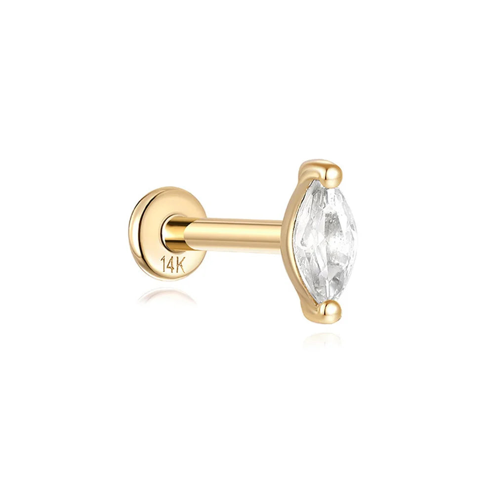 AIDE Real 14K Solid Gold Multiple Sizes Zircon Pendant Stud Earring Simple IND Piercing Ear Bone Ear Studs DIY Vintage Jewelry