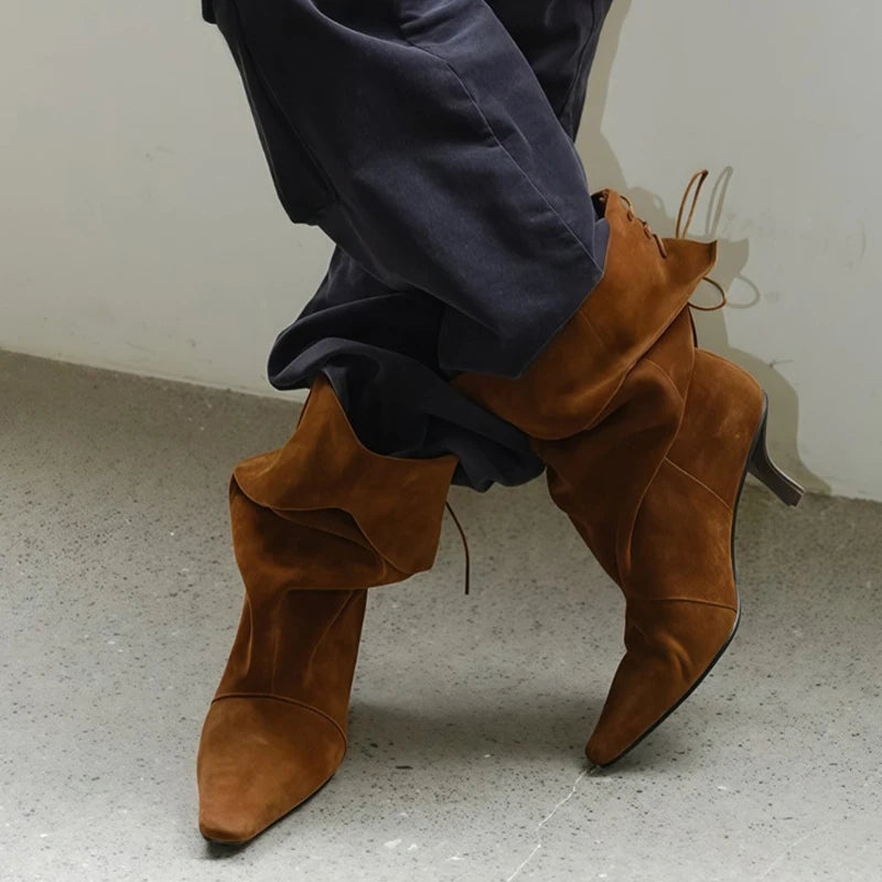 Stivaletti donna Liyke effetto suede con ampio risvolto