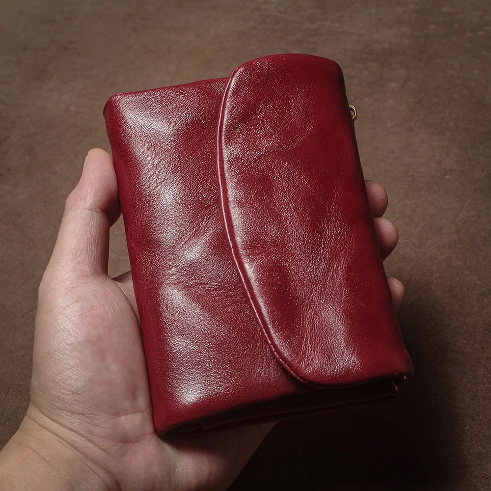 GURO Vintage Genuine Leather Trifold Wallet for Men Women Zipper Coin Purse Driver License ID Credit Card Luxury Cowhide Wallet