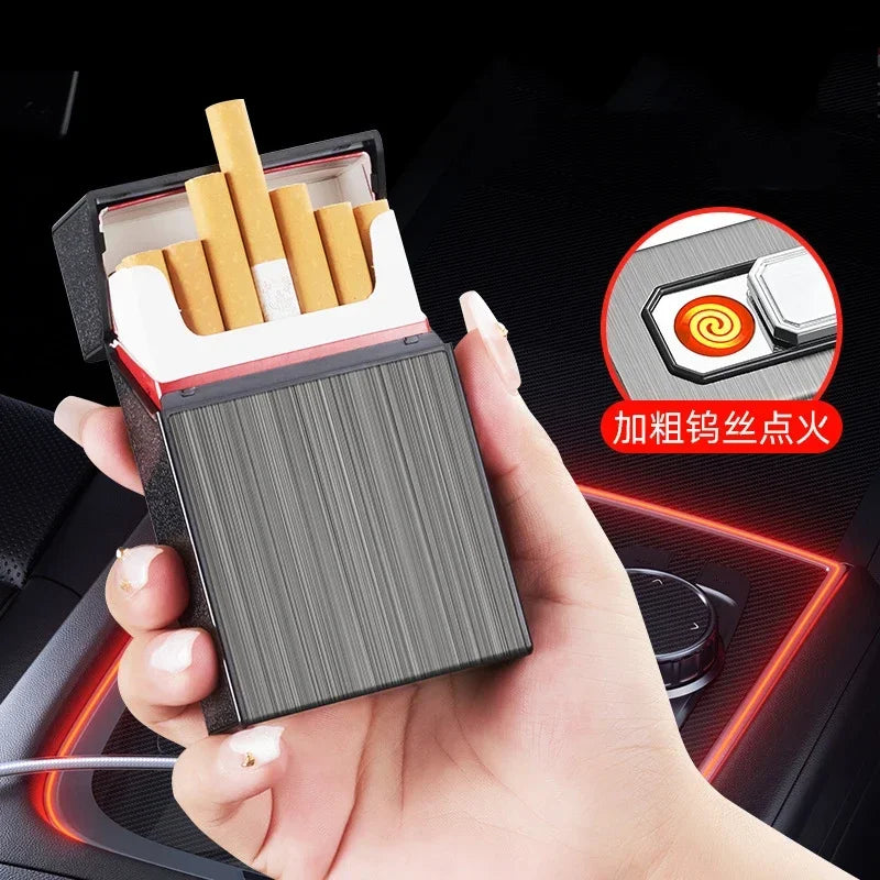 Encendedor y pitillera todo en uno, pitillera gruesa con capacidad para 20 cigarrillos, resistente a la presión y a la humedad, un regalo imprescindible.