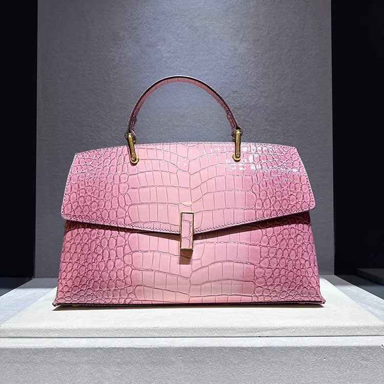 2026 New Genuine Leather Women's Handbags Luxury Fashion Lady Top Handle Shell Bag Crocodile Pattern Shoulder Crossbody Bags