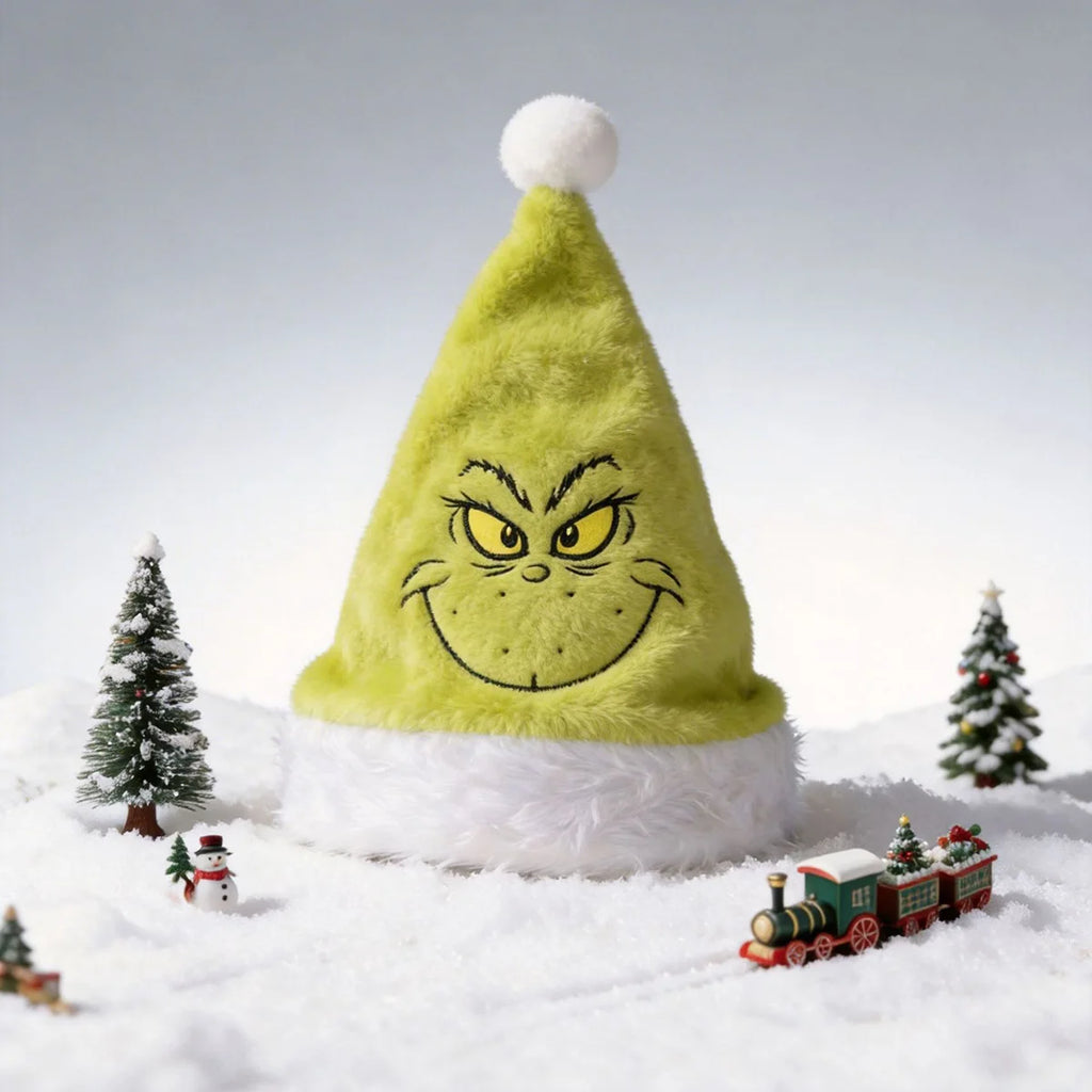 Plush Christmas Hat Embroidered Color Blocked Christmas Hat for Men and Women Christmas Party Hat