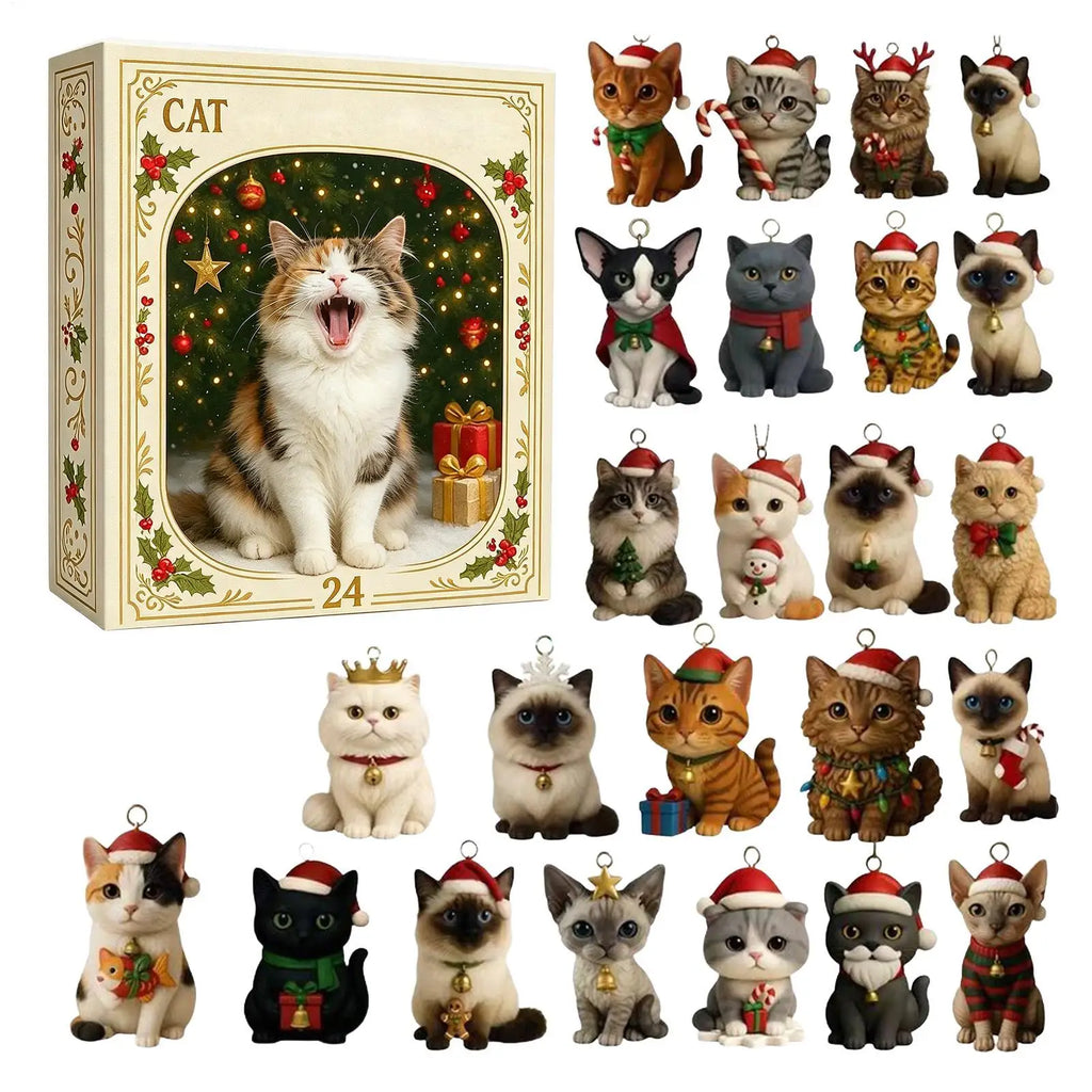 Calendrier de l’Avent pour chat de Noël, 24 jours, décorations pour sapin en acrylique 2D à suspendre, cadeau à collectionner