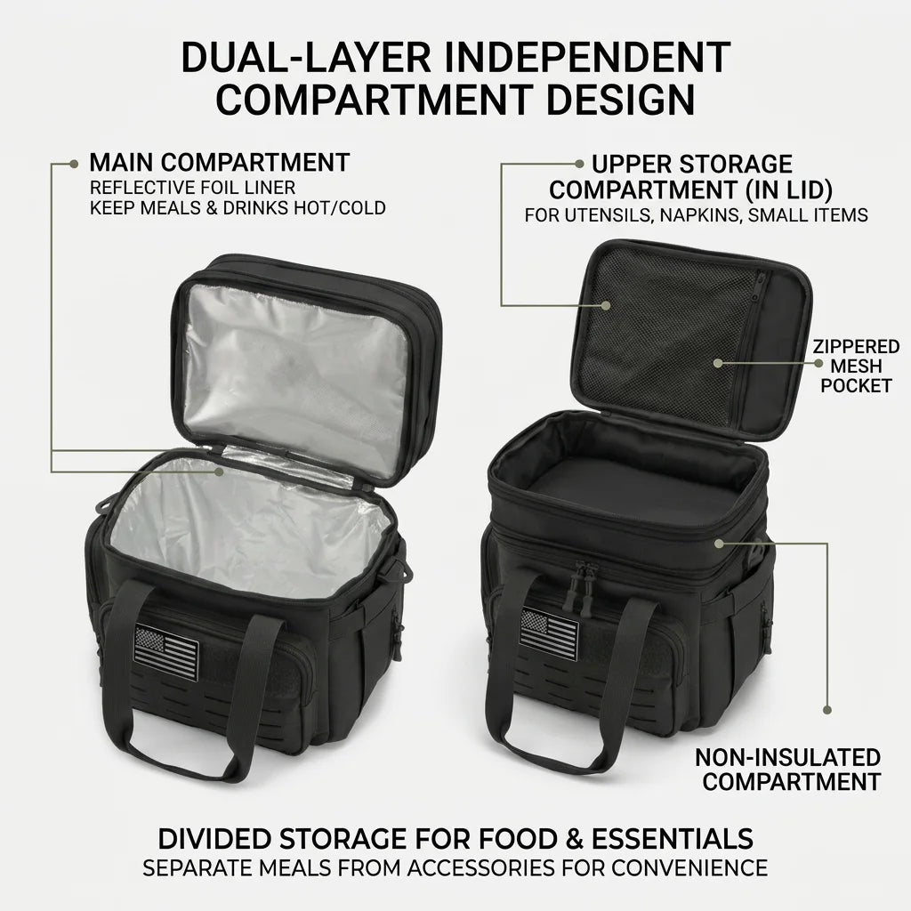 Unisex Tactical Insulated Lunch Bag with Expandable 18L Capacity, Leakproof and Heavy-Duty for Long-Lasting Cold Retention. Great for Daily Office Meal Transport, Work Commutes, Camping Trips, Picnics and All Outdoor Adventur