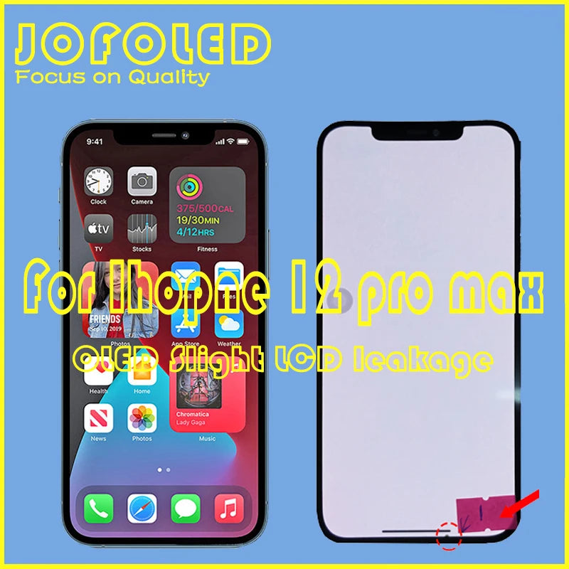 OLED LCD Screen Replacement Slight LCD Leakage For iPhone 12 Pro Max Display Touch Digitizer Assembly C Grade / Flawed