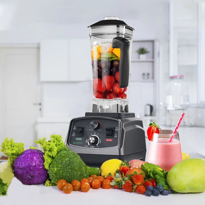 Blender haute puissance BioloMix 2200 W 3 CV avec minuterie, bol de 2 L sans BPA, idéal pour smoothies, jus, préparation d’aliments et concassage de glace