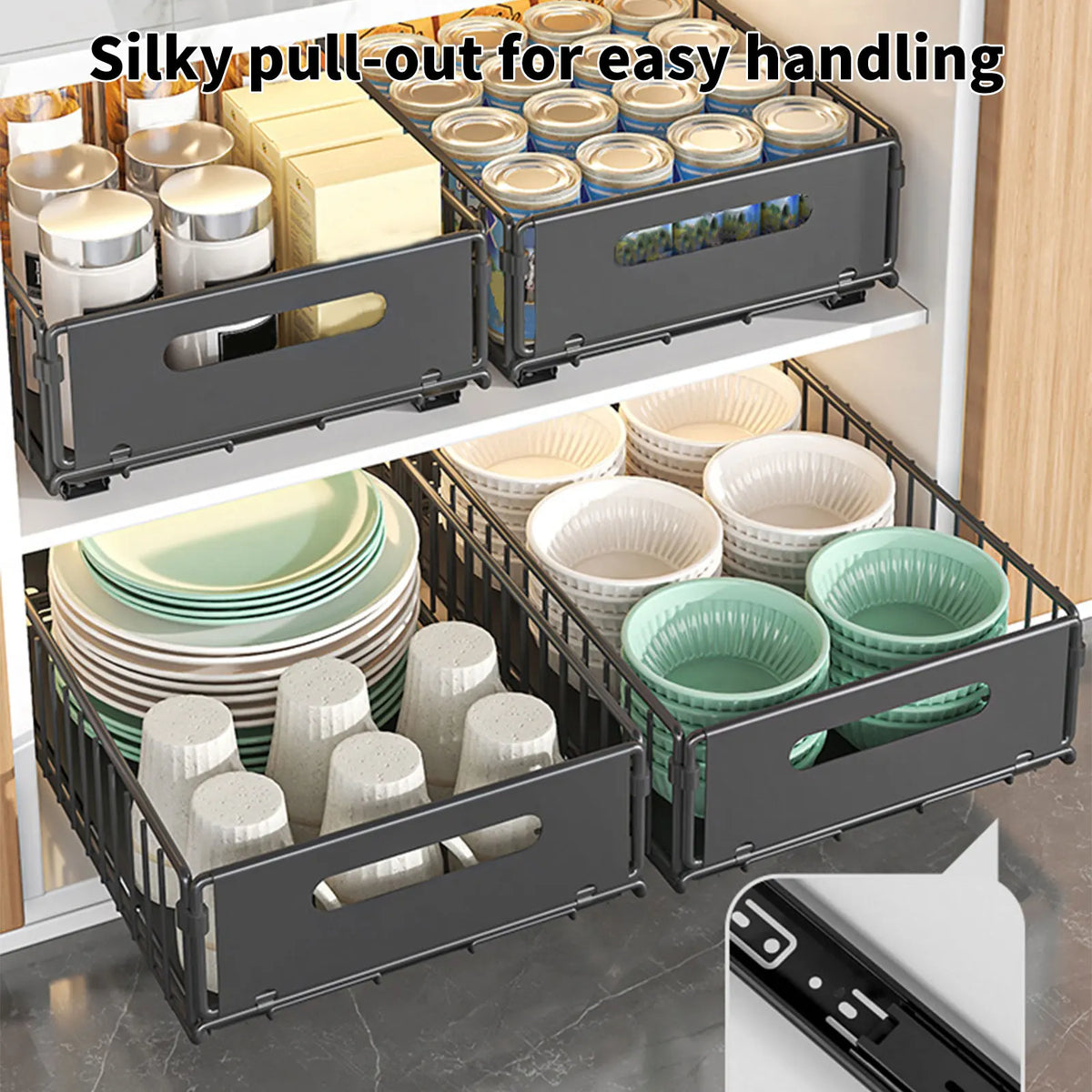 2-Layer Pull-Out Storage Rack, Multifunctional Sliding Kitchen Storage Rack, Drawer Organizer for Kitchen and Bathroom, Essential Drawer Cookware Storage