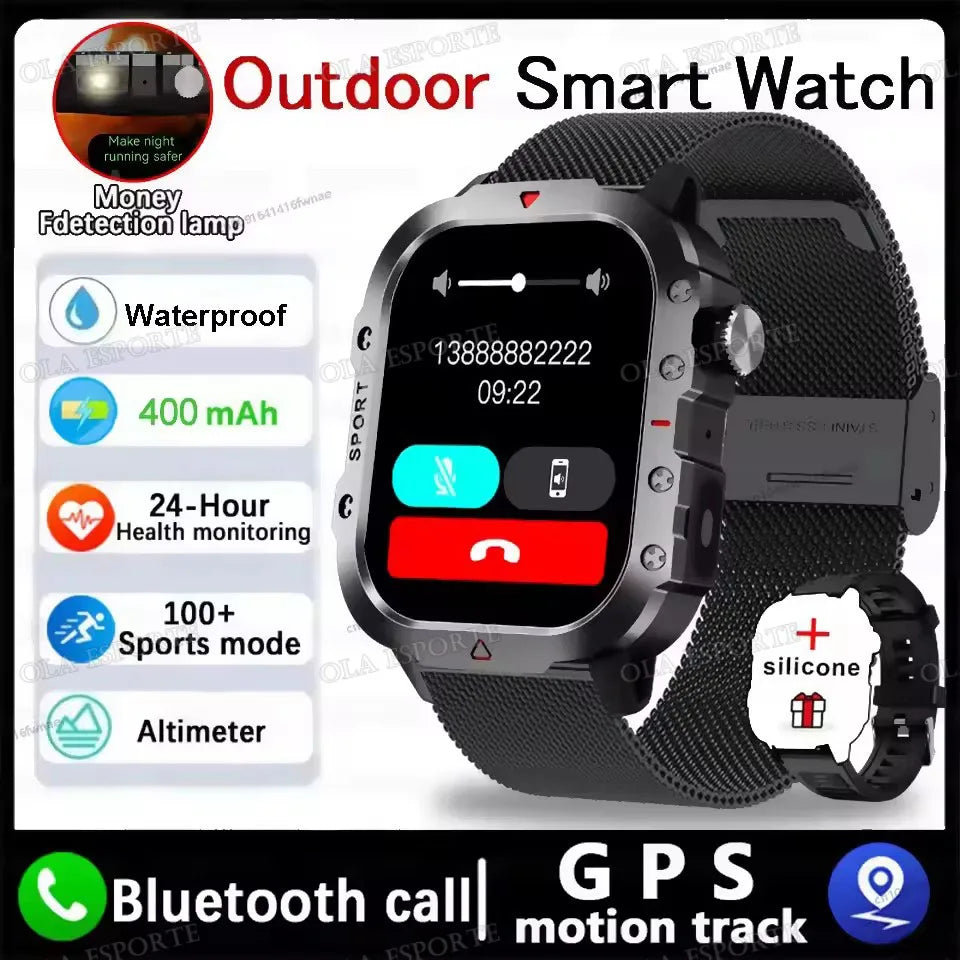GPS Outdoor Smartwatch with Flashlight and Bluetooth Calling