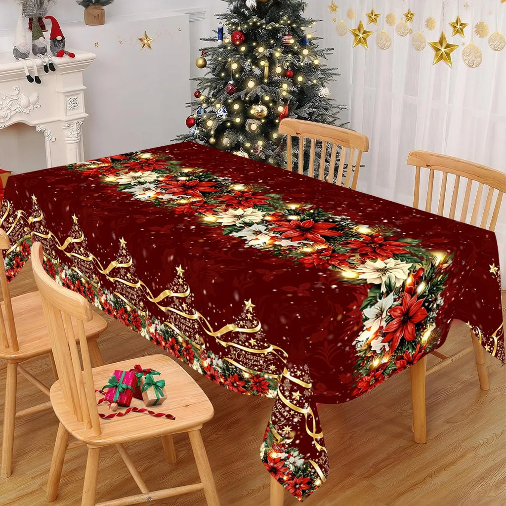 Christmas Tablecover 130*220cm Disposable Plastic Tablecloth Pine Cone Xmas Tree Pattern Christmas Party Supplies Festive Gift
