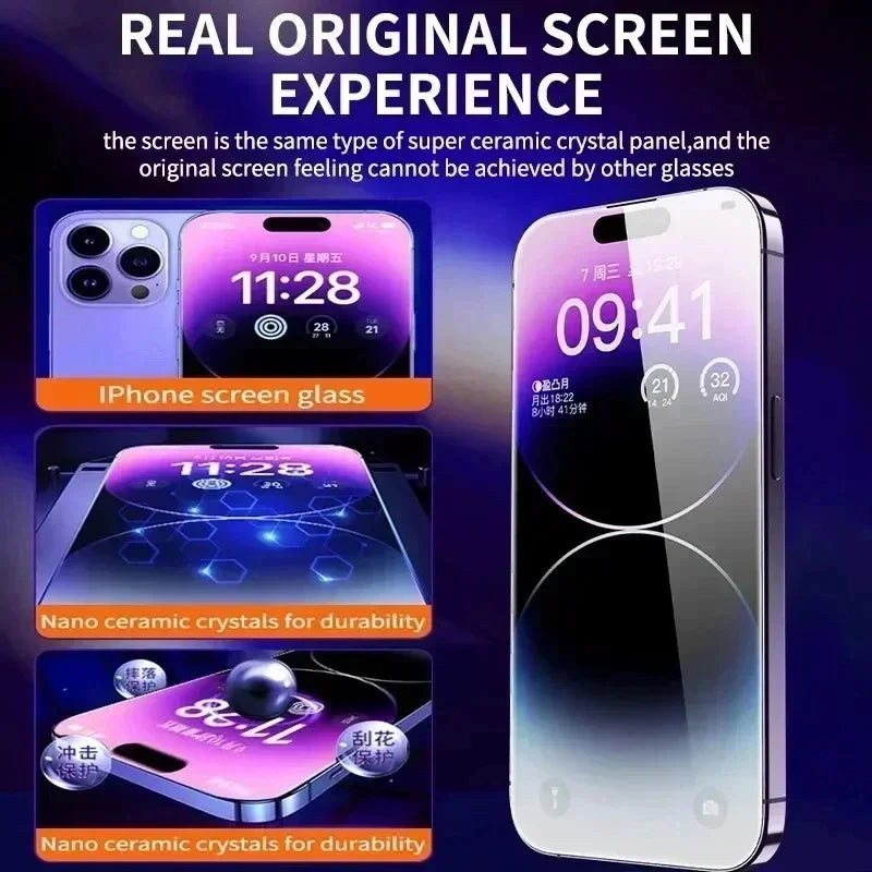 Oleophobic Coating Dust Free Easy Installation Screen Protector For iPhone 14 11 13 12 15 Pro Max Mini XS XR 18 17 16 Plus Glass