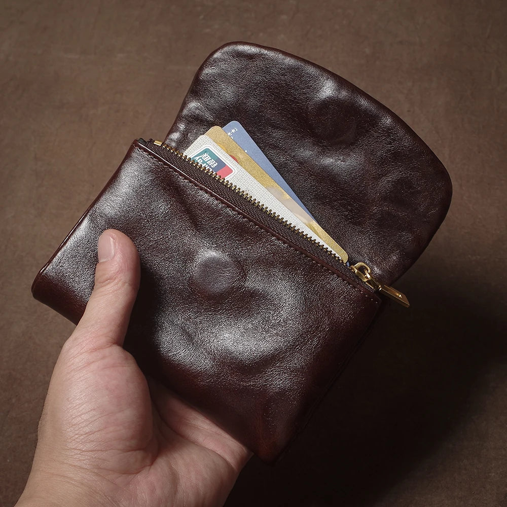 GURO Vintage Genuine Leather Trifold Wallet for Men Women Zipper Coin Purse Driver License ID Credit Card Luxury Cowhide Wallet