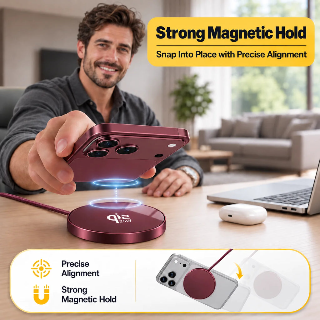 New Qi2 Wireless Magnetic Charger for MagSafe 25W Super Fast Charging for iPhone 18 17 16 15 14 13 12 Pro Max Samsung S25 S23