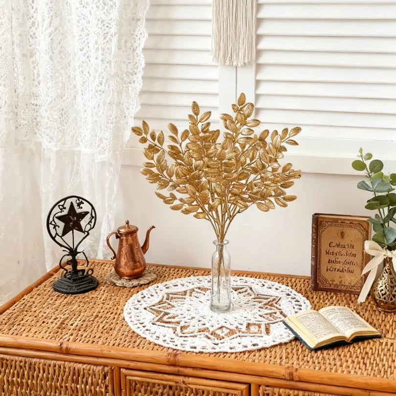 10 plantes artificielles feuilles dorées décoration de table de maison de festival jardin extérieur mariage guirlande couronne cadeaux bricolage accessoire