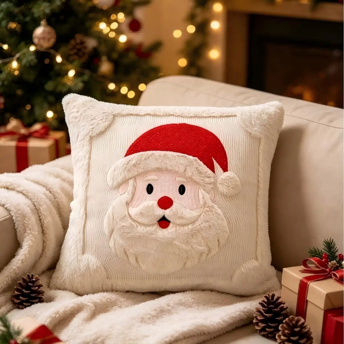 3D Christmas Tree Throw Pillow Covers Faux Plush Embroidered Xmas Tree Pattern Cushion Covers Sofa Couch Home Decor