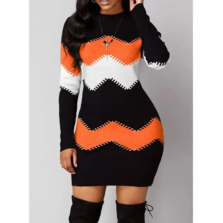 Mini abito in maglia da donna a collo alto