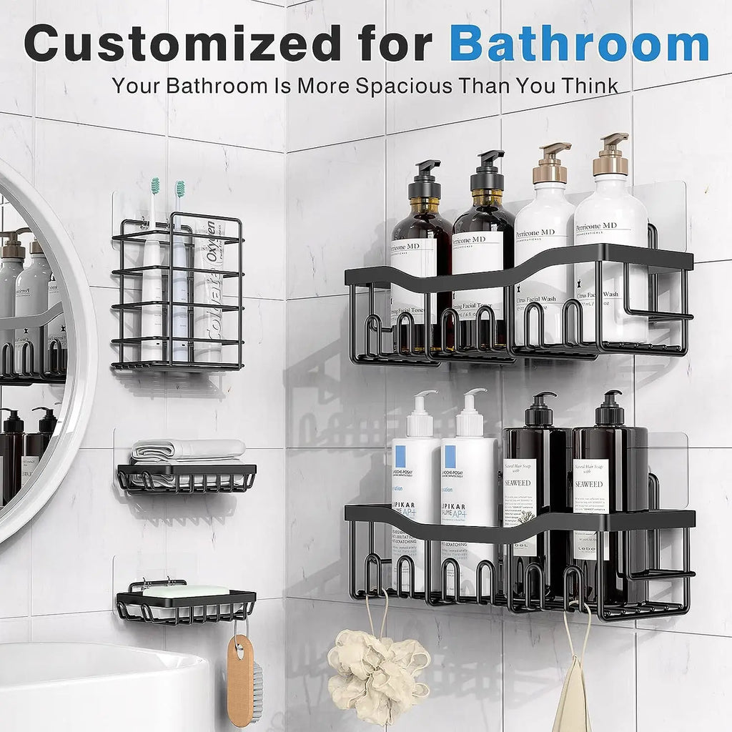 Set bagno da 5 ripiani angolari adesivi in acciaio inox