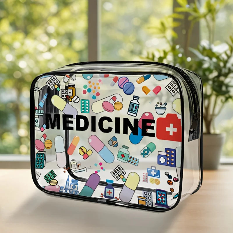 1 trousse de premiers secours en PVC transparent, pochette de voyage imperméable pour médicaments, organisateur de maquillage et de cosmétiques avec fermeture éclair, trousse de toilette pour femme