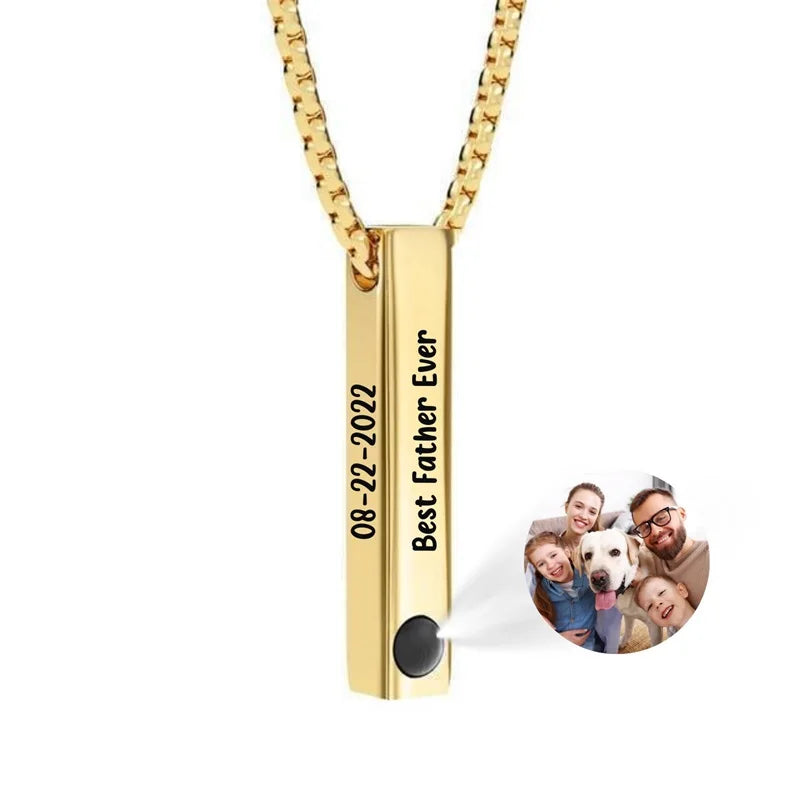Custom Picture Name Necklace Personalized 3D Engraved Bar Photo Necklace Customized Name Memorial Jewelry Gift for Women Men