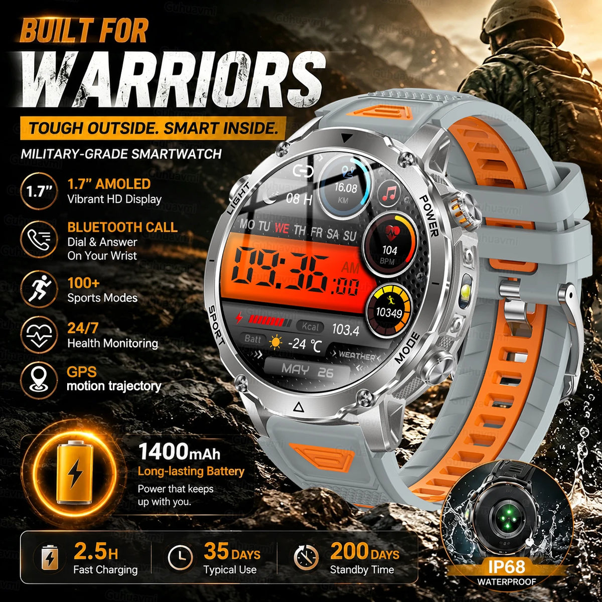 Rugged Outdoor Smartwatch with Bluetooth Calling