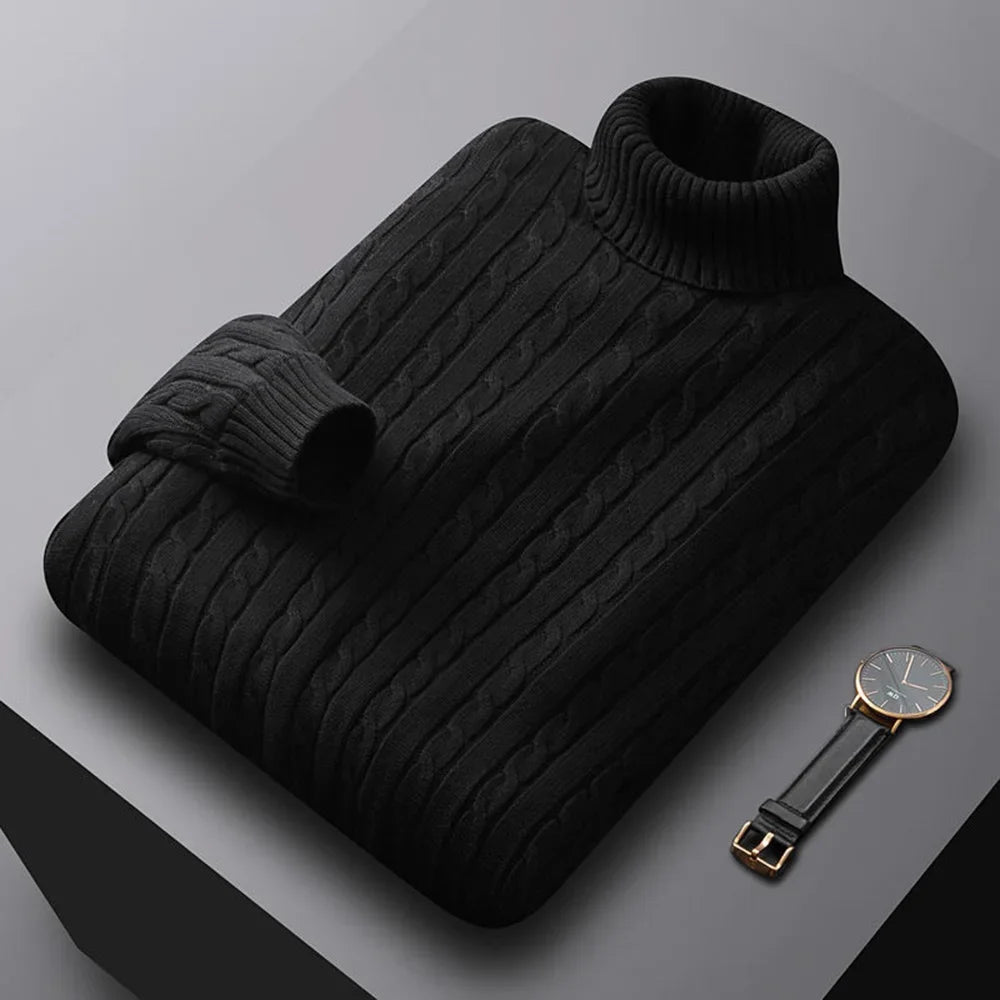 Herren-Jacquard-Rollkragenpullover für den Herbst, einfarbiger Strickpullover, lässig, warm, hoch elastisch und vielseitig einsetzbar, Herren-Sweatwear