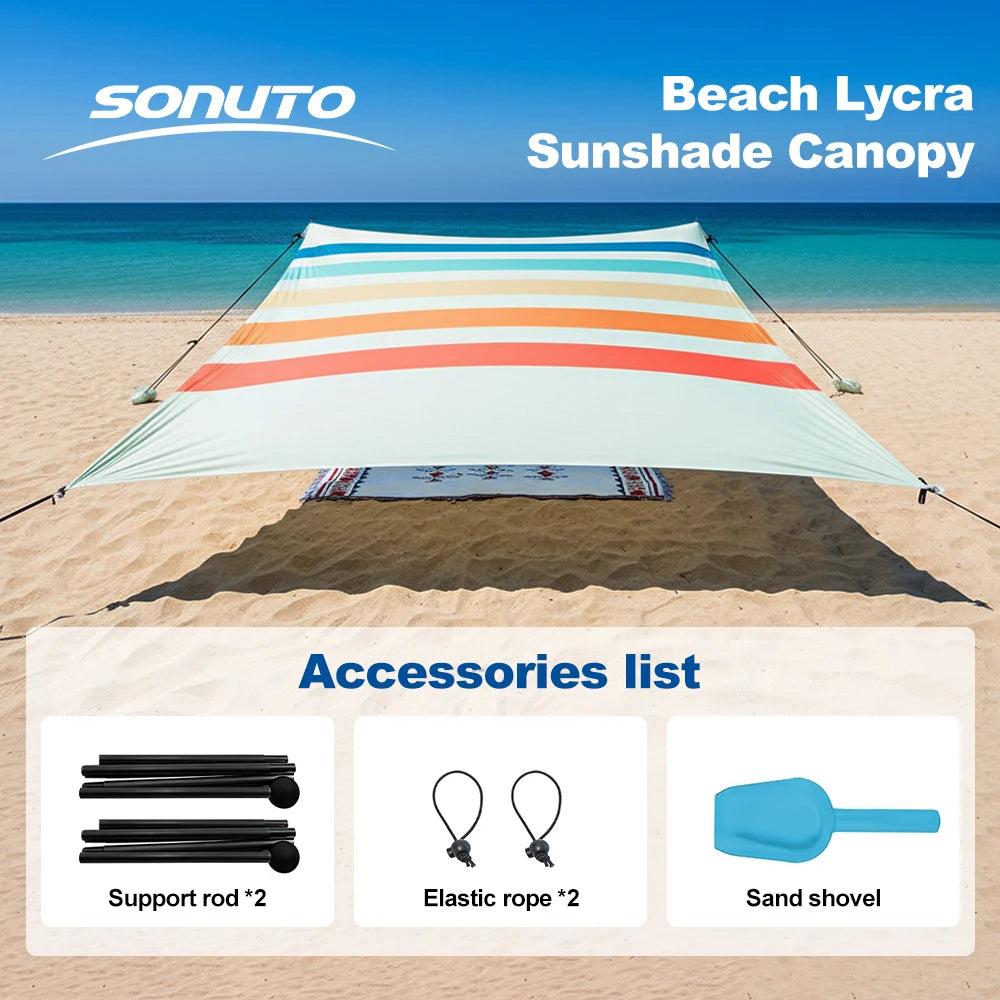 UPF50+ Lycra Beach Tent with Sandbag Anchors Portable Outdoor Sunshade Canopy for Camping Fishing Picnic Large Windproof Shelter