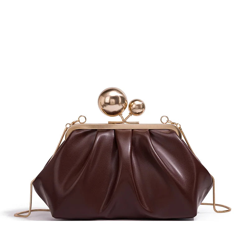 Shell Pleated Little Golden Ball Decorate Clip Bag For Women Luxury Designer Handbag Purse New Fashion Chain Shoulder Crossbody