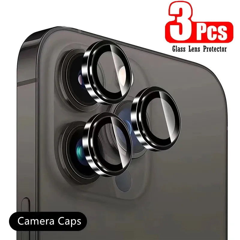 3Pcs/1Set Glass Camera Caps for iPhone 18 17 16 17E 16E Pro Max Metal Frame Lens Protector for Apple 15 14 Plus 11 12 13 Pro Max