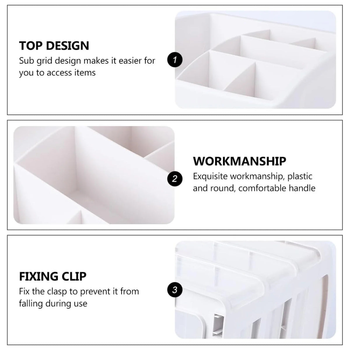 30x21.5x15.5CM White Cosmetic Storage Box with 4 Drawers and 6 Compartments Desktop Makeup Organizer for Jewelry Lipstick Brushes Large Opening Drawer Handle Fixing Clip Multi Function Skincare Office Bathroom Desk Tidy Space