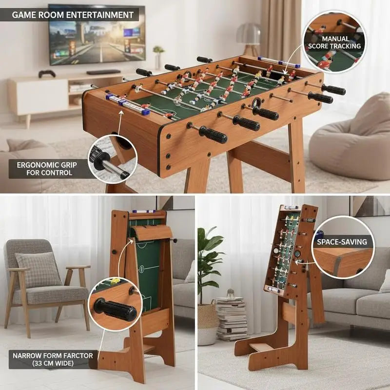 Foosball table Space-saving football table with robust handle 33 x 36 x 109 cm natural