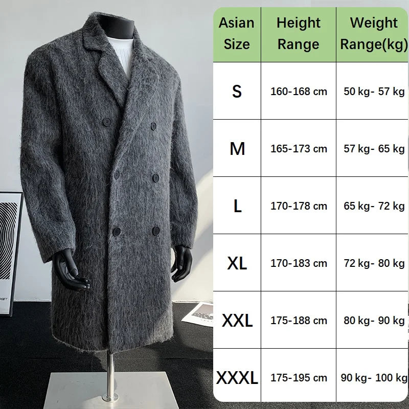 Autumn Winter Fleece Coat Mid-length Gray Oversized Thickened Warm Imitation Cashmere Blends Coat Men Double-breasted Trend Coat