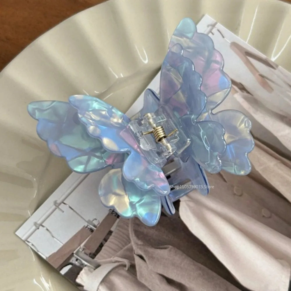 Pinza de pelo de mariposa de hadas para mujer, pinza cangrejo de acetato, pinza de tiburón de princesa dulce de verano, horquillas, accesorios de pelo franceses