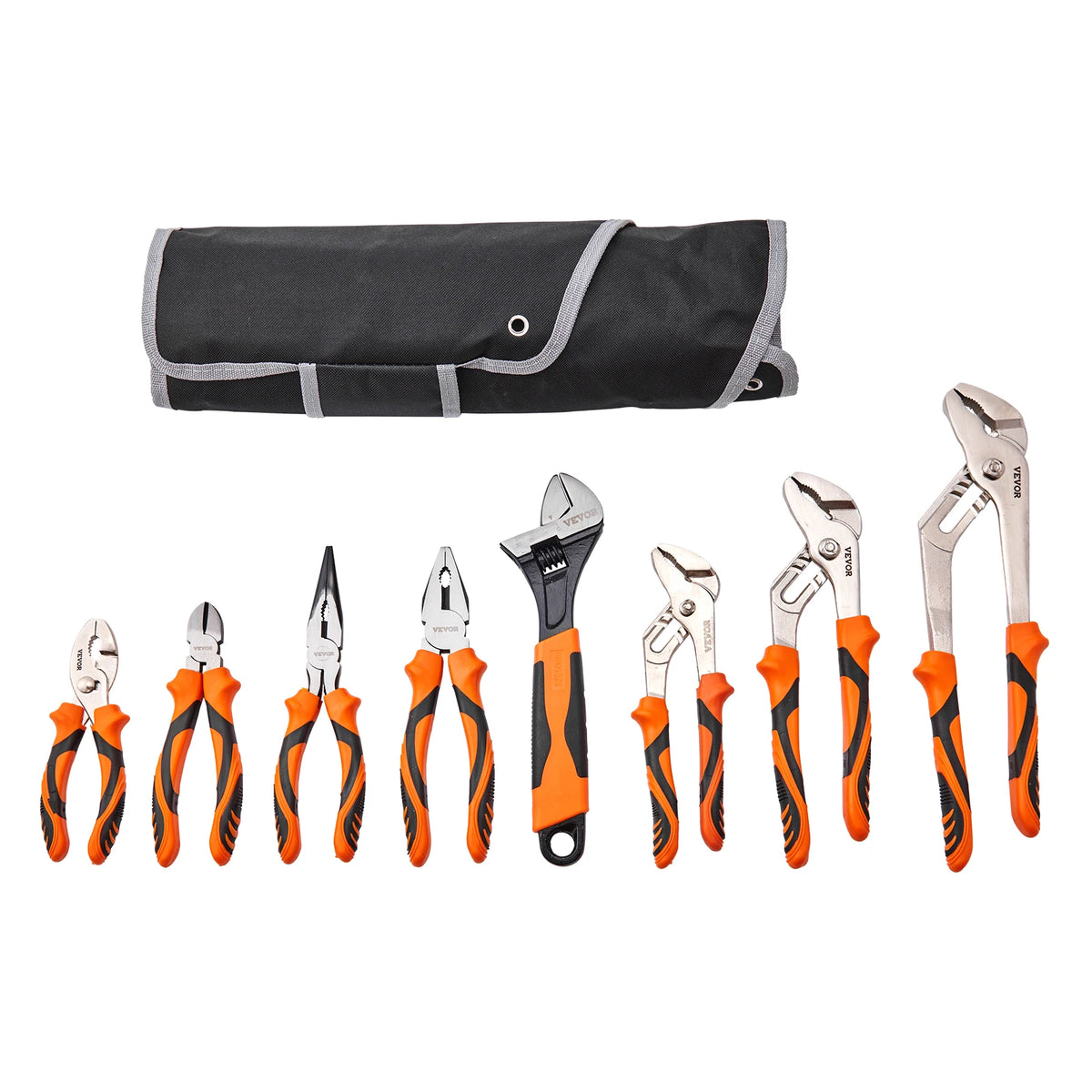 SucceBuy Juego de 8 alicates de acero con alto contenido de carbono: alicates ajustables de 12"/10"/8", alicates de electricista de 8", alicates universales de 6" y bolsa para herramientas