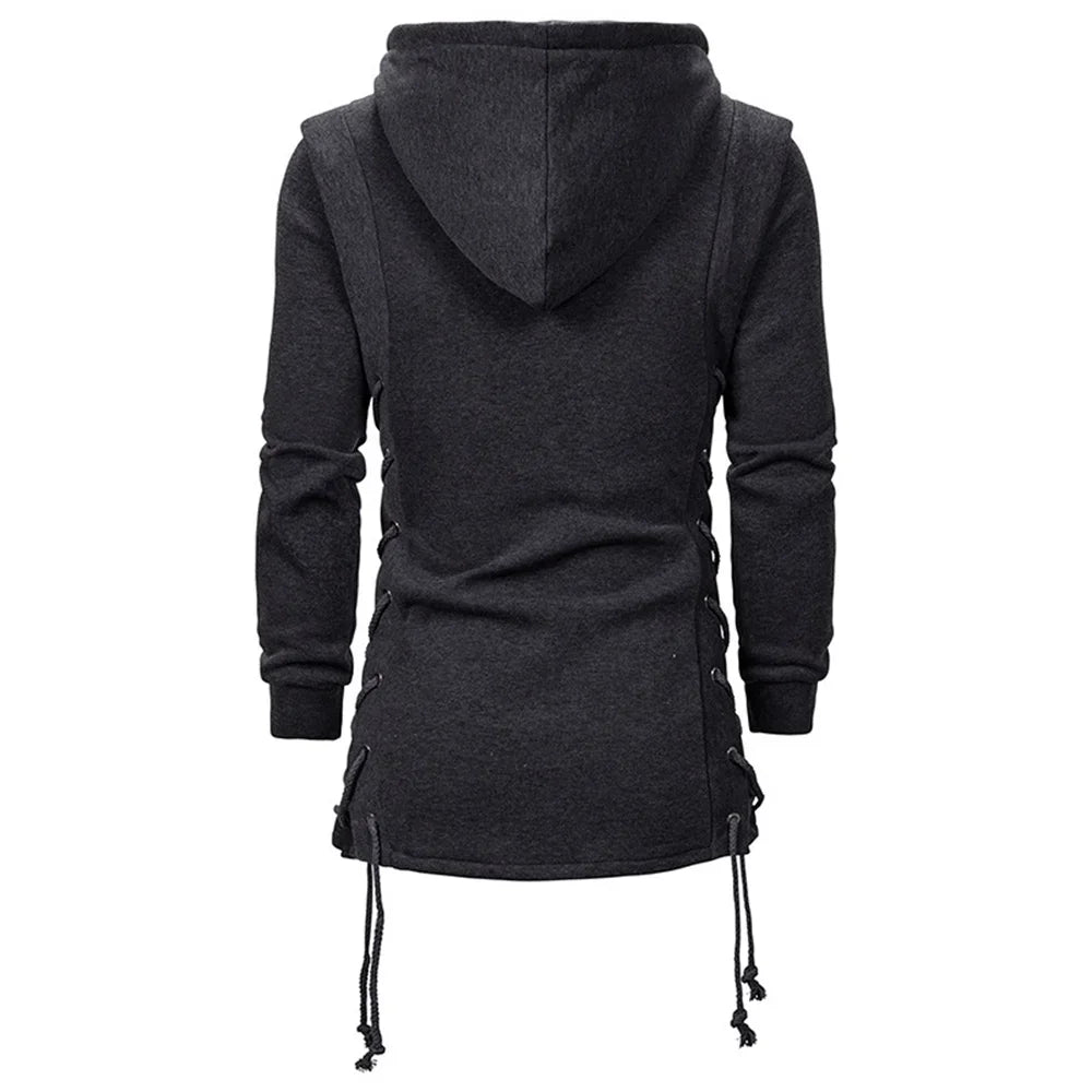 Men Hoodies Sweatshirts Casual Autumn New Slim Fit Solid Long Sleeve Trendy Punk Hooded Sweatshirt Gothic Drawstring Male Tops
