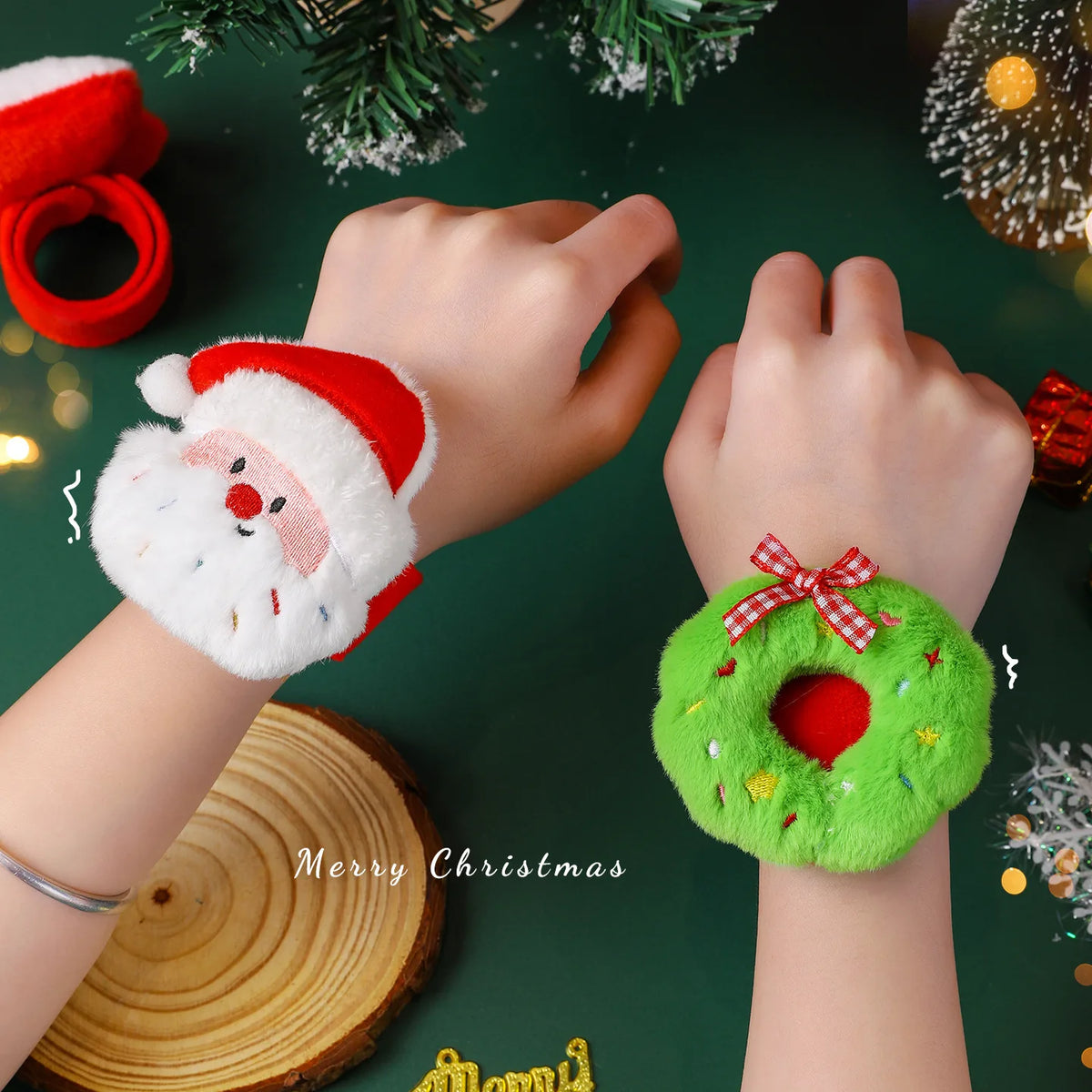 Christmas Decorations Plush Santa Claus Papa Ring Cartoon Cute Bracelet Toys for Children’s Gifts