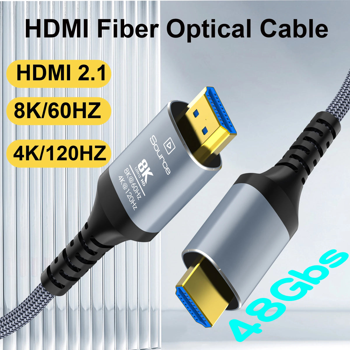 HDMI Cables 50FT,8K HDMI 2.1 Fiber Optic Cable CL3 Rated,48Gbps 8K@60 4K@120Hz/144Hz,eARC HDCP 2.2&2.3,Compatible for Xbox/PS5