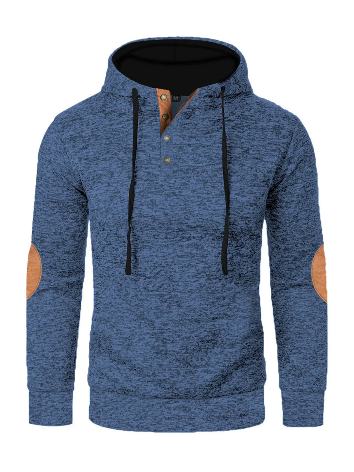 Men's Autumn Hoodie Long Sleeve Heather Pullover Sweatshirt Patches Drawstring Hooded Button Casual Slim Fit Vintage Dailywear