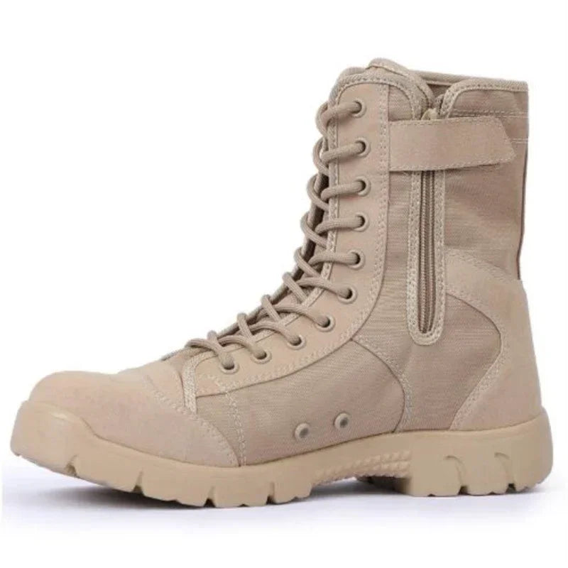 Bottes imperméables pour homme à lacets, bottines d’extérieur respirantes en toile camouflage, chaussures tactiques de combat pour le désert D139