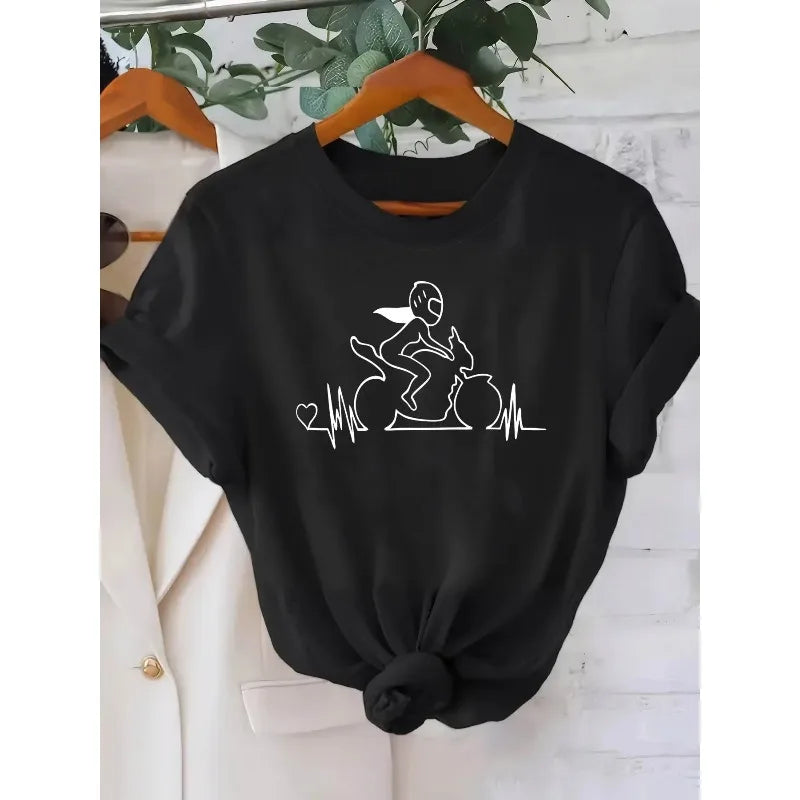 T-shirt da donna con stampa grafica motociclista